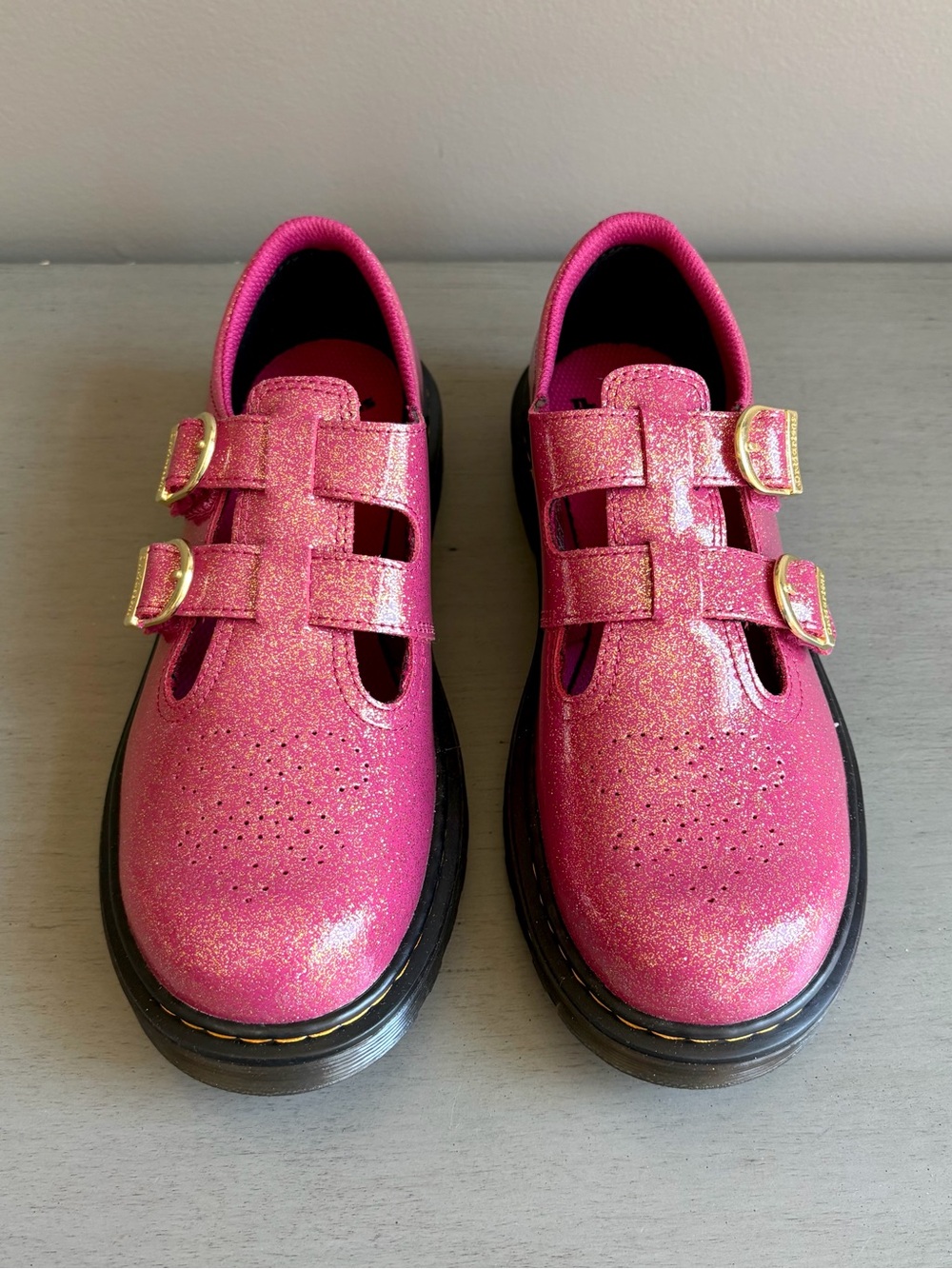 Doc Dr. Martens Pink Glitter Double-Buckle Mary Jane Shoes Boots Women 6 NEW - Picture 4 of 13